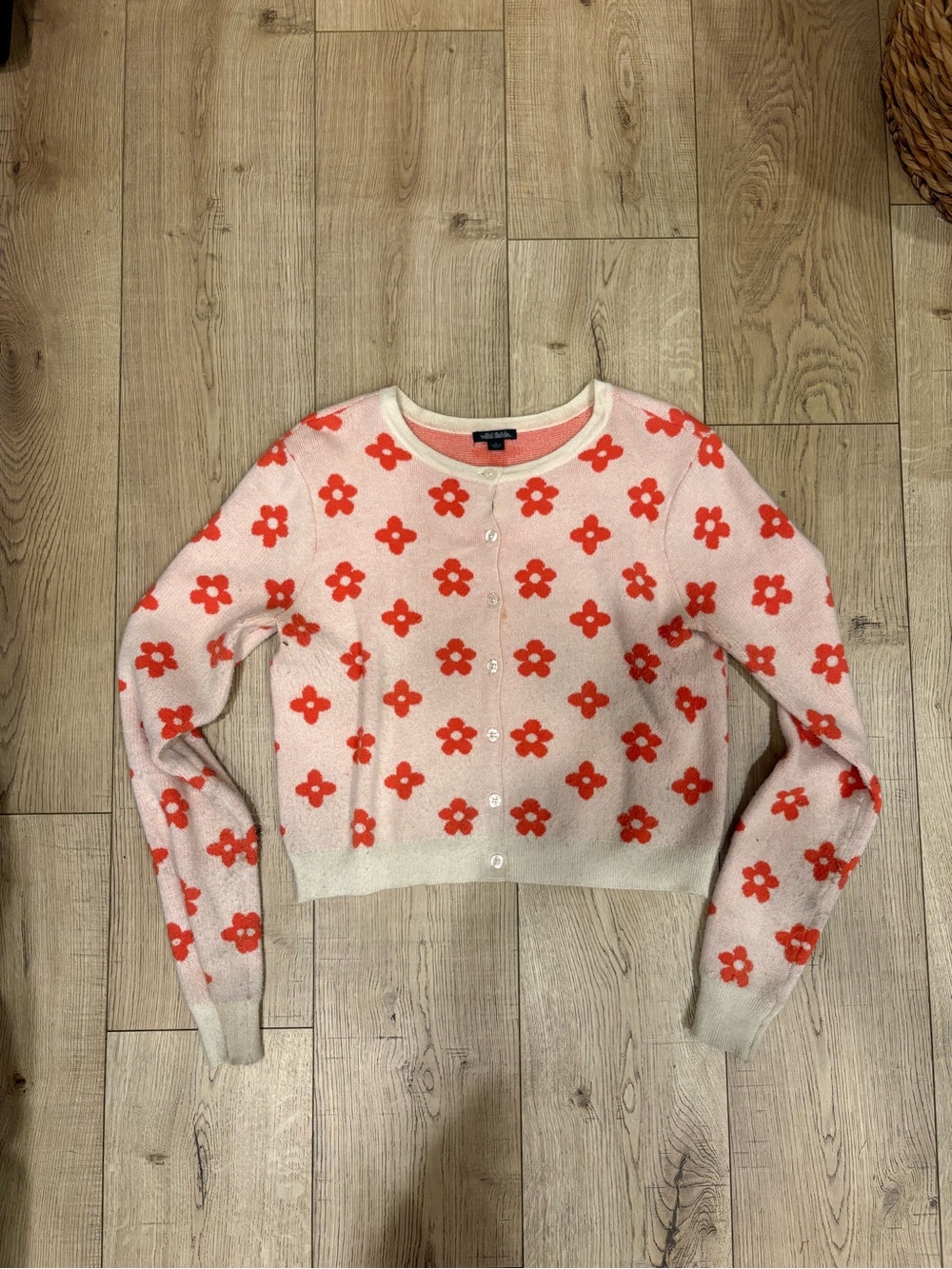 wild fable Pink Cardigan with Red Floral Print
